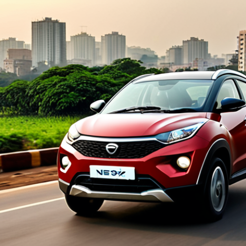 Home 15 A powerful, dark-colored Tata Nexon Diesel SUV driving confidently on an open highway under a slightly hazy sky, symbolizing its strong initial torque and long-distance comfort. In the background, subtle, blurred elements of urban restriction signs or a light environmental filter subtly hint at the growing challenges faced by diesel vehicles in modern cities, suggesting a "fading charm" amidst stricter regulations. Dynamic lighting, realistic photo.