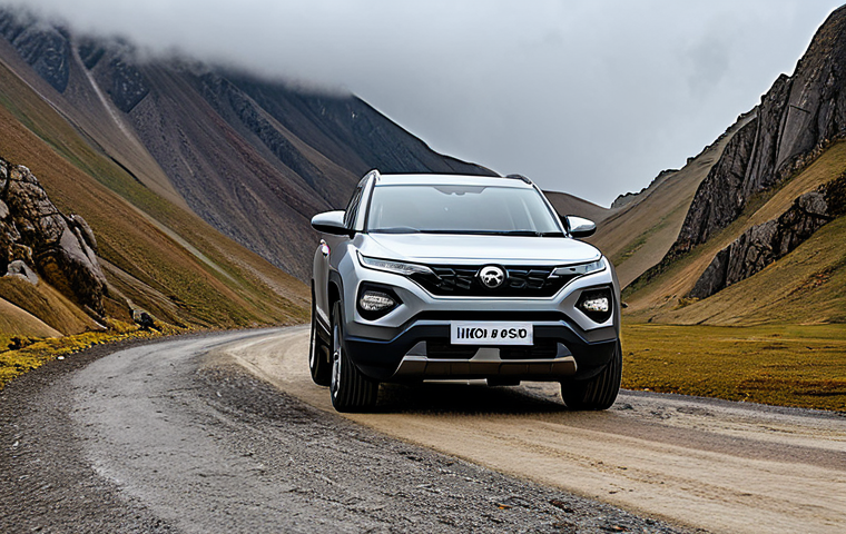 Tata Harrier - Rugged Outdoor Adventure**
"A Tata Harrier SUV, fully clothed, driving on a rocky mountain road, daytime, overcast sky, landscape view, appropriate attire, safe for work, perfect anatomy, correct proportions, professional car photography, high quality, family-friendly, modest, no people visible."
**
